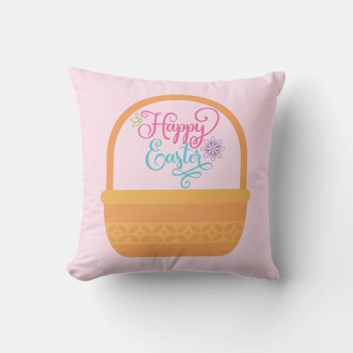 Happy Easter Basket Throw Pillow