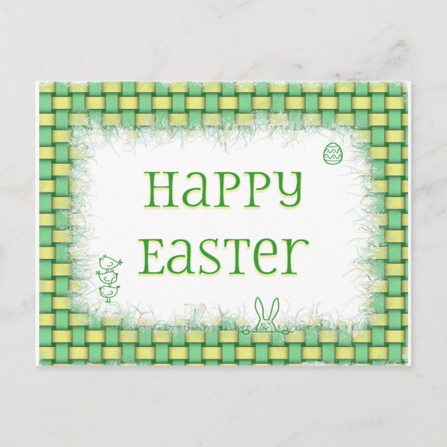 Happy Easter Basket Weave Holiday Postcard (Front)