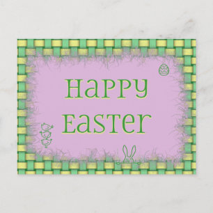 Happy Easter Basket Weave on Lilac Holiday Postcard