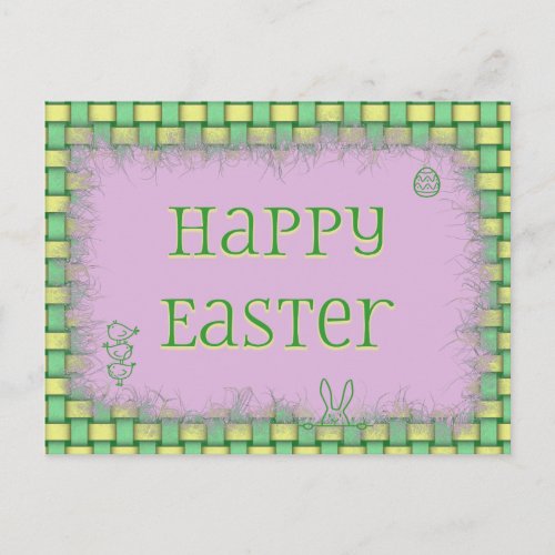 Happy Easter Basket Weave on Lilac Holiday Postcard