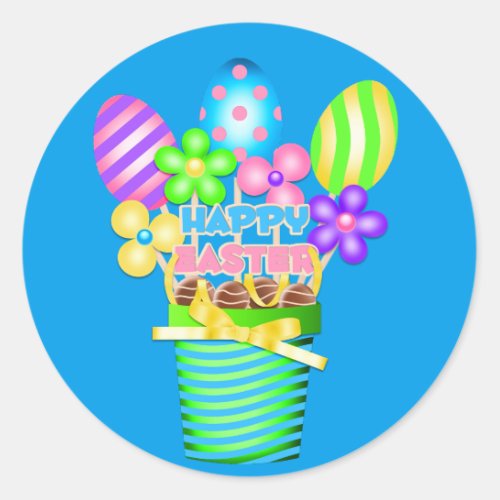 Happy Easter Basket with colored eggs Classic Round Sticker