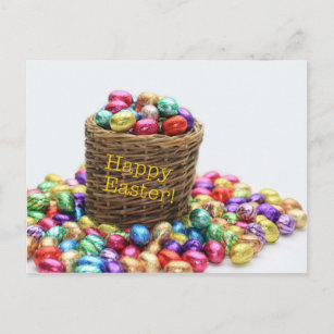 Happy Easter basket with eggs Holiday Postcard