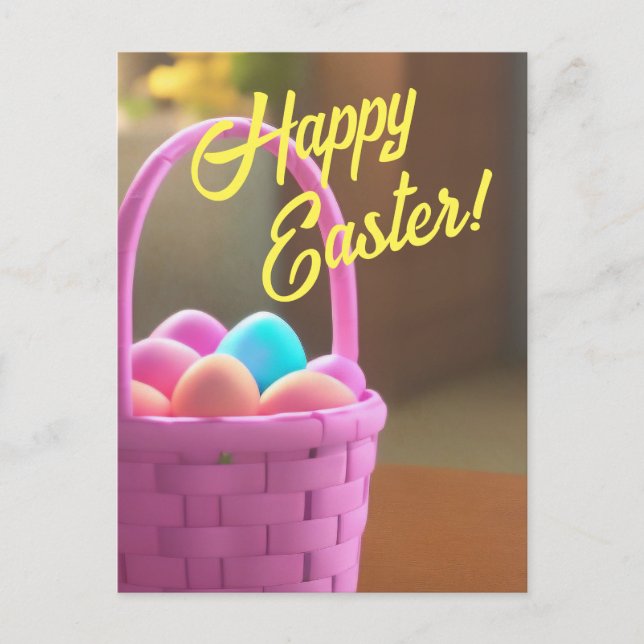 Happy Easter Basket with Painted Eggs Postcard (Front)