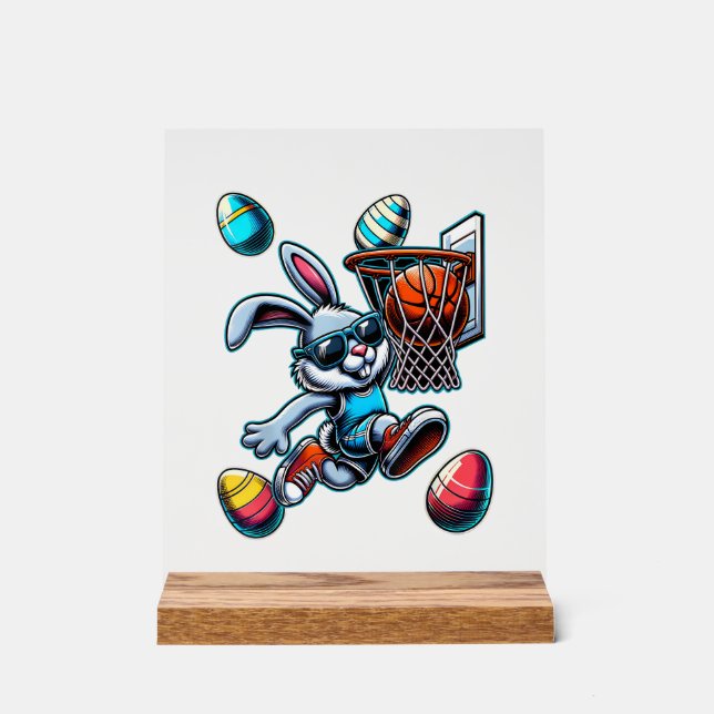 Happy Easter Basketball Boys Easter Bunny Funny Ea Acrylic Sign (Front)