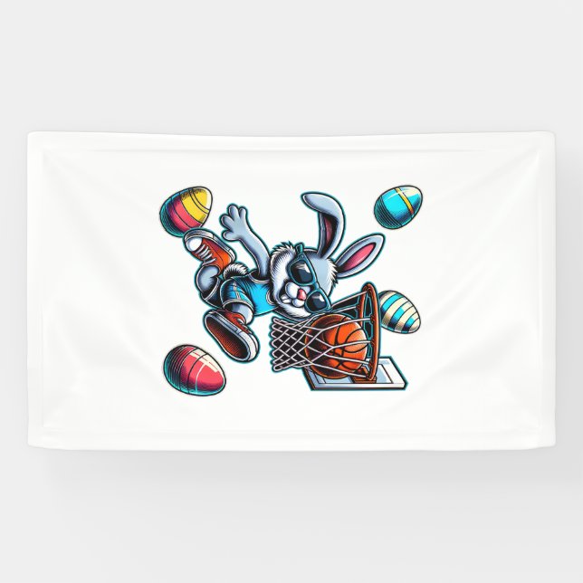 Happy Easter Basketball Boys Easter Bunny Funny Ea Banner (Horizontal)