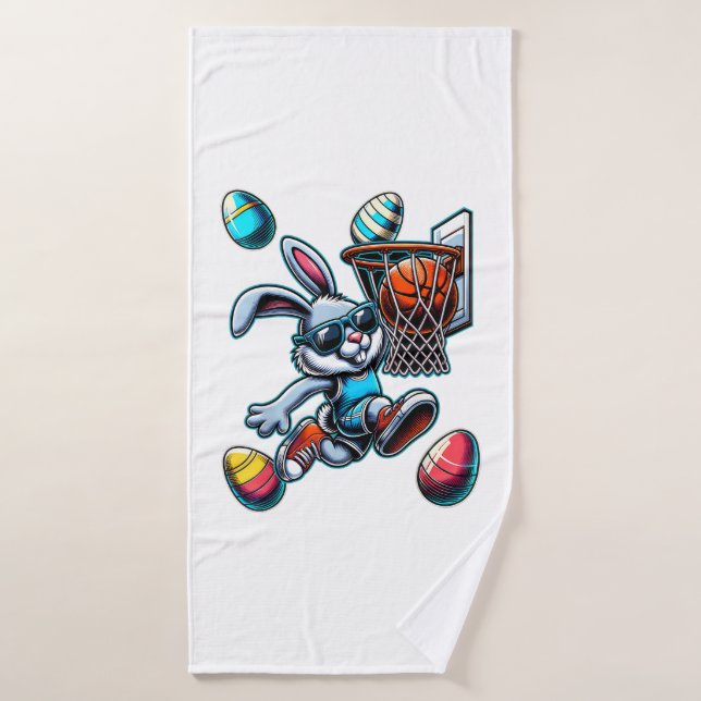 Happy Easter Basketball Boys Easter Bunny Funny Ea Bath Towel (Bath Towel)