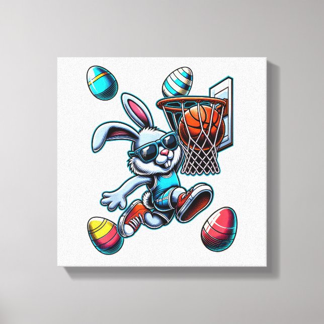 Happy Easter Basketball Boys Easter Bunny Funny Ea Canvas Print (Front)
