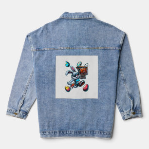 Happy Easter Basketball Boys Easter Bunny Funny Ea Denim Jacket