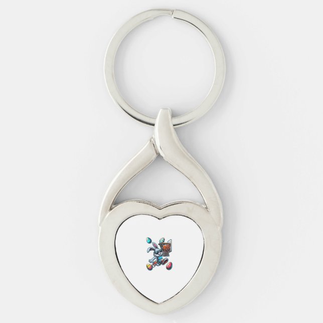 Happy Easter Basketball Boys Easter Bunny Funny Ea Keychain (Front)