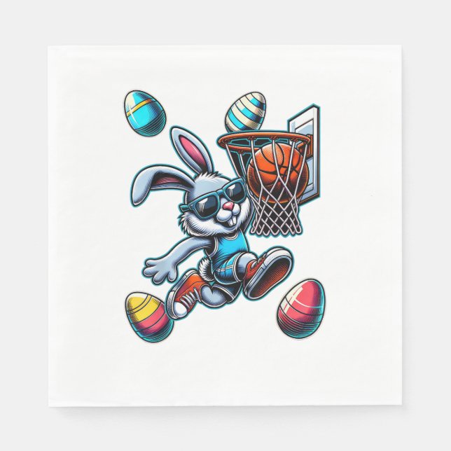 Happy Easter Basketball Boys Easter Bunny Funny Ea Napkins (Front)