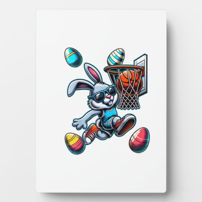 Happy Easter Basketball Boys Easter Bunny Funny Ea Plaque (Front)