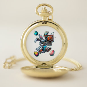 Happy Easter Basketball Boys Easter Bunny Funny Ea Pocket Watch