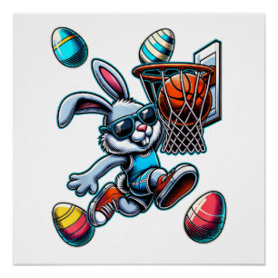 Happy Easter Basketball Boys Easter Bunny Funny Ea Poster