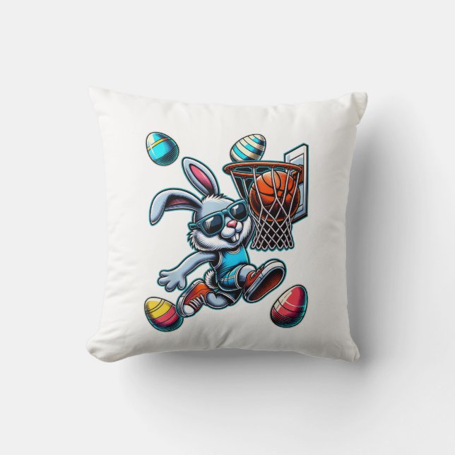 Happy Easter Basketball Boys Easter Bunny Funny Ea Throw Pillow (Front)