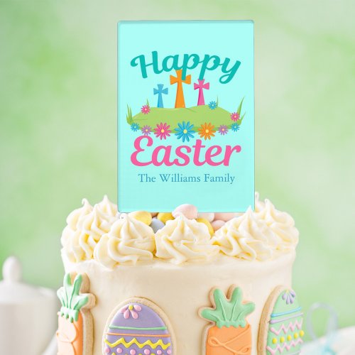 Happy Easter Beautiful Floral Crosses Custom Party Cake Topper