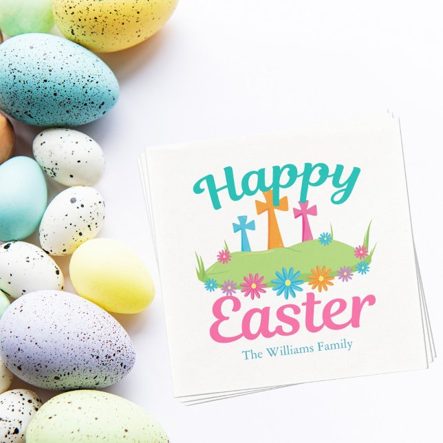 Happy Easter Beautiful Floral Crosses Custom Party Napkins (Creator Uploaded)