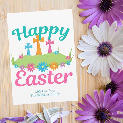 Happy Easter Beautiful Floral Crosses Personalized Holiday Card