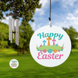 Happy Easter Beautiful Floral Crosses Wind Chime