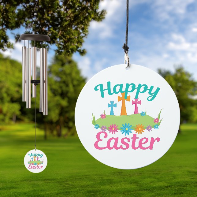 Happy Easter Beautiful Floral Crosses Wind Chime (Outdoor)