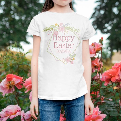 Happy Easter Beautiful Pink Floral Personalized T_Shirt