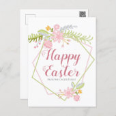 Happy Easter Beautiful Pink Green Floral Custom Postcard (Front/Back)