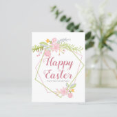 Happy Easter Beautiful Pink Green Floral Custom Postcard (Standing Front)