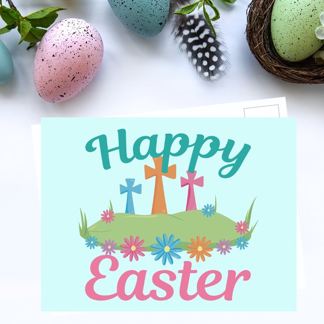 Happy Easter Beautiful Religious Flower Crosses Postcard (Creator Uploaded)