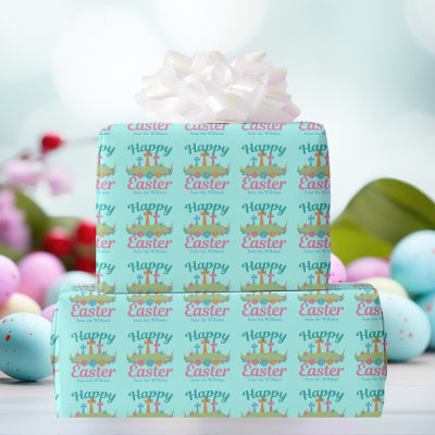 Happy Easter Beautiful Religious Flower Crosses Wrapping Paper