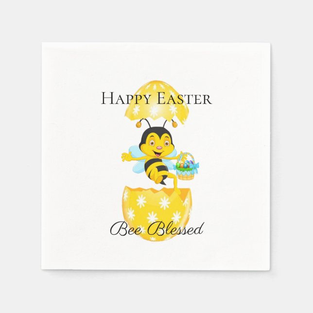Happy Easter Bee Blessed Cartoon Napkins (Front)