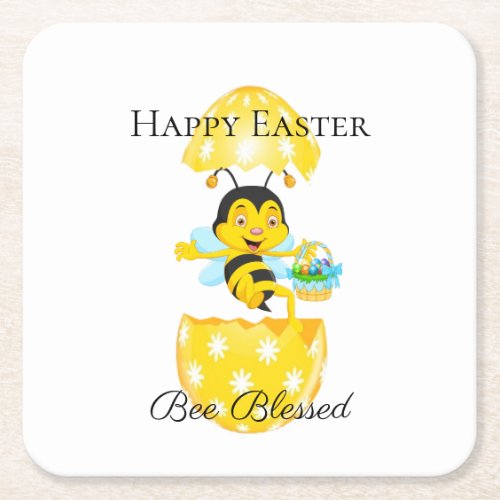 Happy Easter Bee Blessed Cartoon Square Paper Coaster