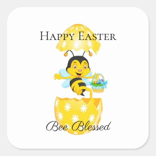 Happy Easter Bee Blessed Cartoon Square Sticker
