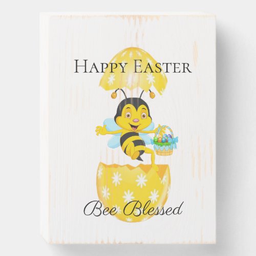 Happy Easter Bee Blessed Cartoon Wooden Box Sign