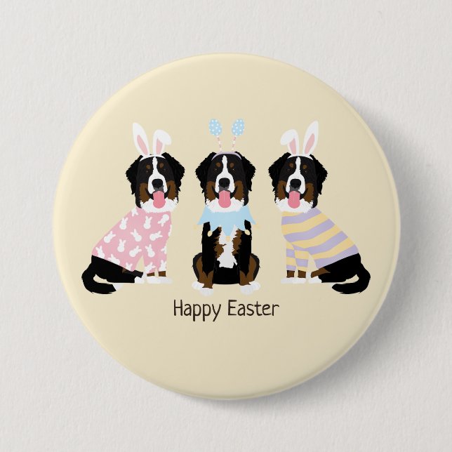 Happy Easter Bernese Mountain Dogs Button (Front)
