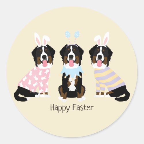 Happy Easter Bernese Mountain Dogs Classic Round Sticker