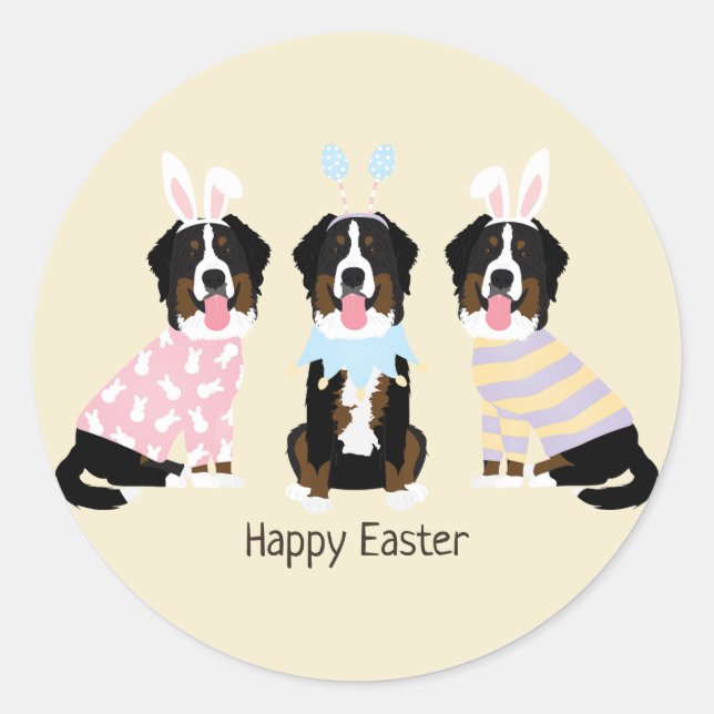 Happy Easter Bernese Mountain Dogs Classic Round Sticker (Front)
