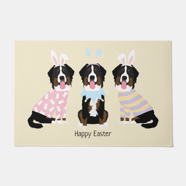 Happy Easter Bernese Mountain Dogs Doormat (Front)