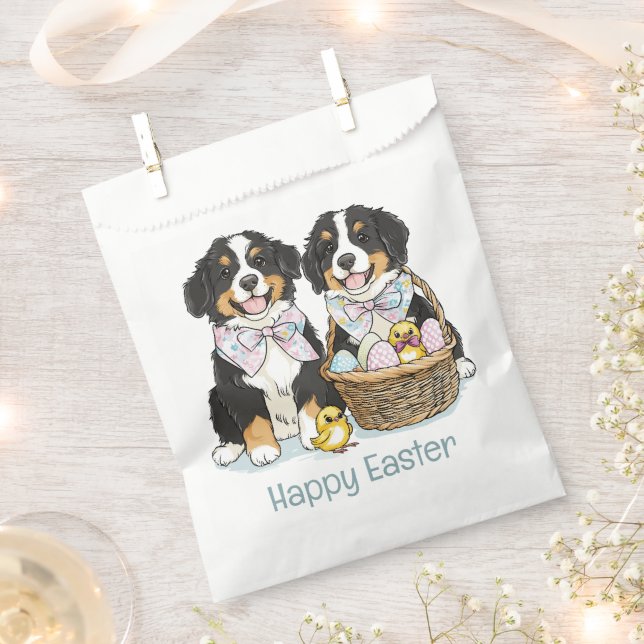 Happy Easter Bernese Mountain Dogs Favor Bag (Clipped)