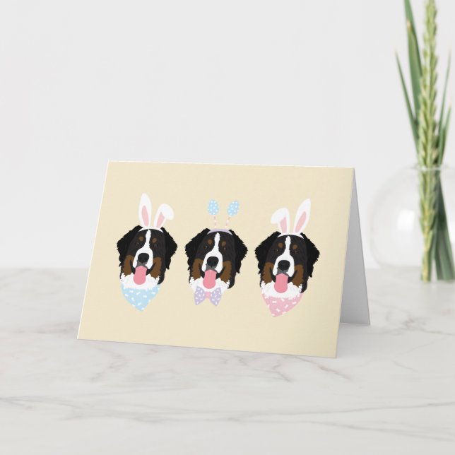 Happy Easter Bernese Mountain Dogs Holiday Card (Front)
