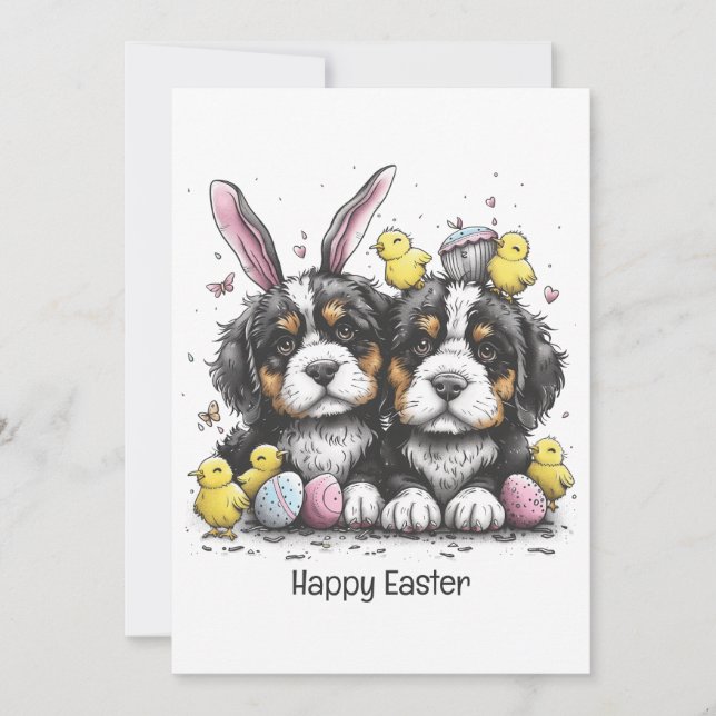 Happy Easter Bernese Mountain Dogs Holiday Card (Front)