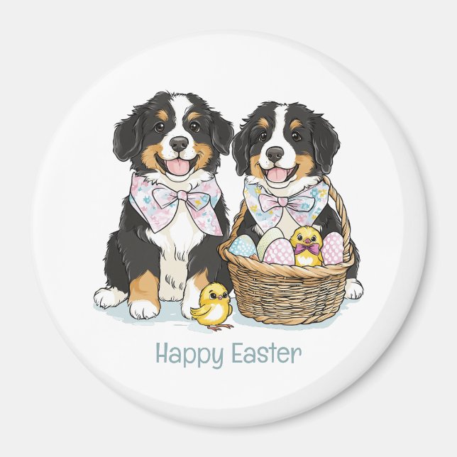 Happy Easter Bernese Mountain Dogs Magnet (Front)