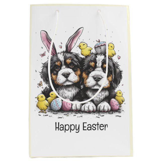 Happy Easter Bernese Mountain Dogs Medium Gift Bag (Front)