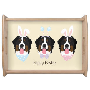 Happy Easter Bernese Mountain Dogs Serving Tray