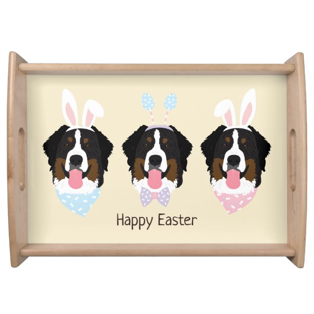 Happy Easter Bernese Mountain Dogs Serving Tray (Front)