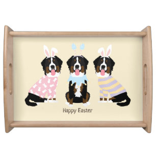 Happy Easter Bernese Mountain Dogs Serving Tray