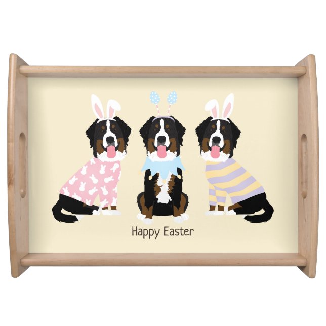 Happy Easter Bernese Mountain Dogs Serving Tray (Front)