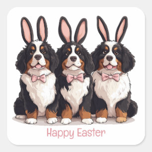 Happy Easter Bernese Mountain Dogs Square Sticker