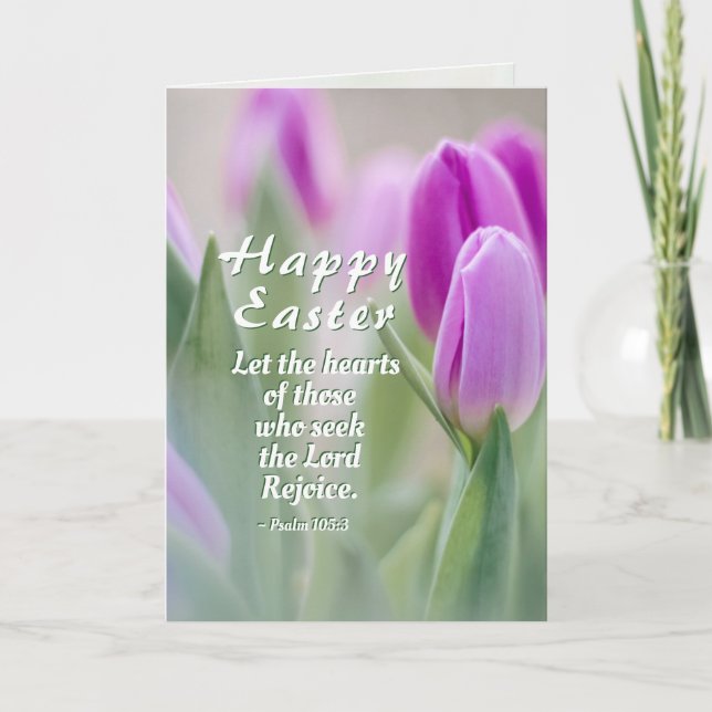 Happy Easter Bible Verse Pink Tulips Holiday Card (Front)