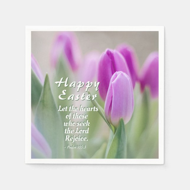 Happy Easter Bible Verse Pink Tulips Napkins (Front)