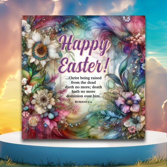 Happy Easter Bible Verse Watercolor Floral Holiday Card (Creator Uploaded)