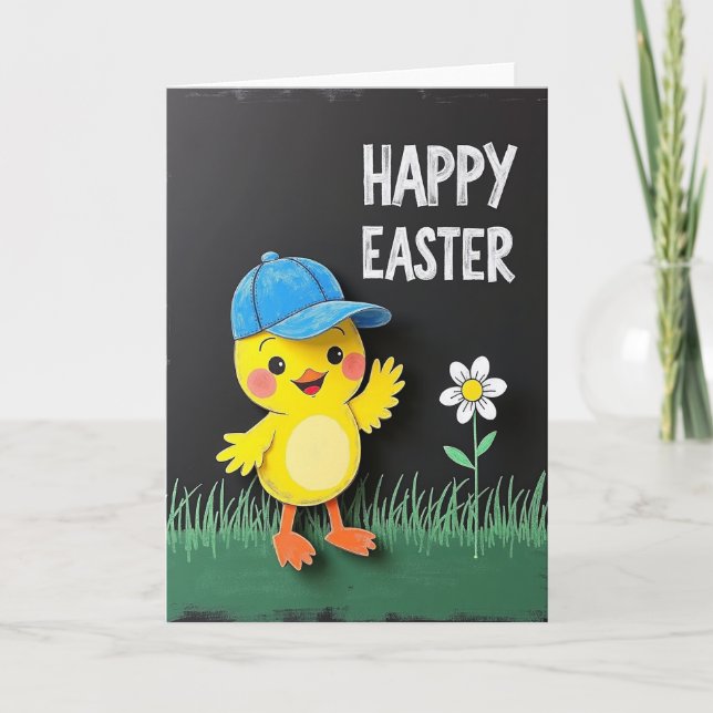 Happy Easter Bird Chalkboard Card (Front)
